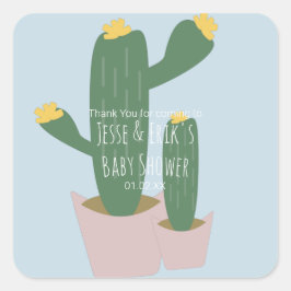 Adesivo Quadrado Cactus Cupcakes Baby Shower Agradecimento Azul