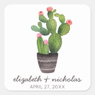 Adesivo Quadrado Cactus Floral Rosa