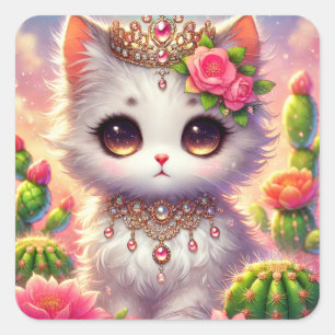Adesivo Quadrado Cactus Princesa Cat