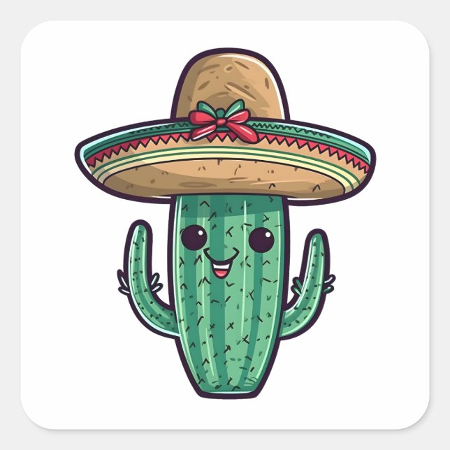 Adesivo Quadrado Cactus Sombrero Mexicano (Frente)