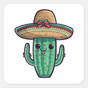 Adesivo Quadrado Cactus Sombrero Mexicano