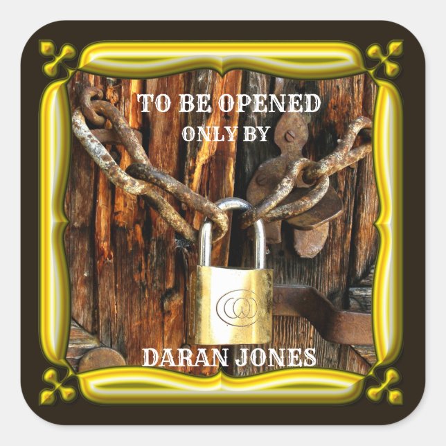 Adesivo Quadrado Cadeado Personalizado de Texto Personalizado e Cad (Frente)