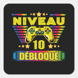 Adesivo Quadrado Cadeau 10 ans Anniversaire Gamer Niveau 10