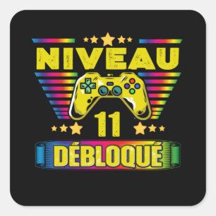 Adesivo Quadrado Cadeau 11 ans Anniversaire Gamer Niveau 11