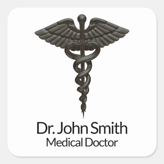 Adesivo Quadrado Cadubo Médico Simples Profissional Branco Preto (Frente)