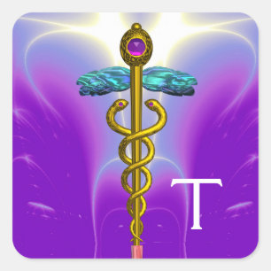 Adesivo Quadrado CÁDUCEO MONOGRAMA DOURADO ,Roxo Azul