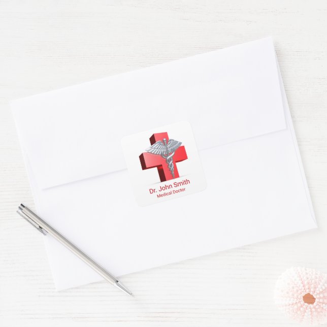 Adesivo Quadrado Caduceus Silver Cross Red (Envelope)