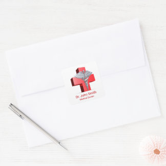 Adesivo Quadrado Caduceus Silver Cross Red