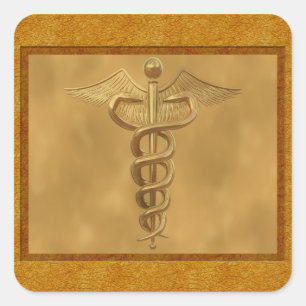 Adesivo Quadrado Caduco Médico Dourado
