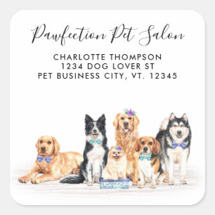 Adesivo Quadrado Cães Adoráveis Pet Groomer Business Return Endereç