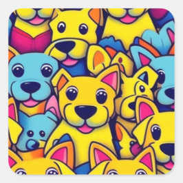 Adesivo Quadrado Cães amarelos, cães felizes