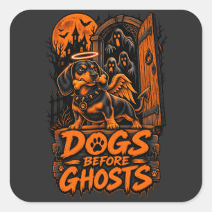 Adesivo Quadrado Cães Antes dos Fantasmas Dachshund Halloween Guard