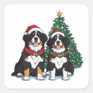 Adesivo Quadrado Cães Berneses de Natal