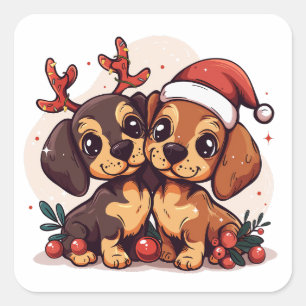 Adesivo Quadrado Cães Dachshund de Natal
