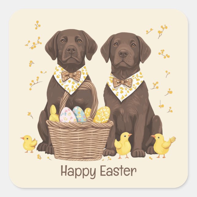 Adesivo Quadrado Cães de felz pascoa de chocolate Labrador (Frente)