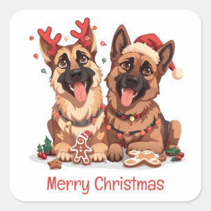 Adesivo Quadrado Cães de German shepherd Feliz de Natal