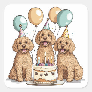 Adesivo Quadrado Cães de Goldendoodle de Aniversário