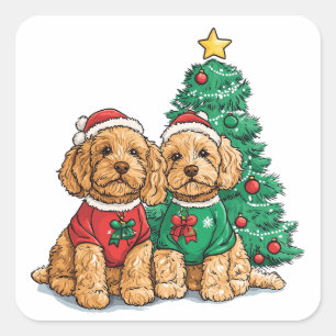 Adesivo Quadrado Cães de Goldendoodle de Natal