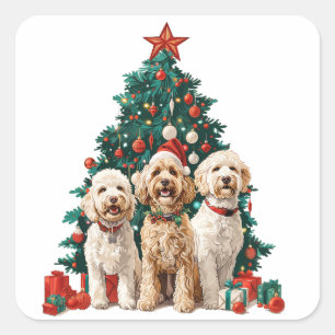 Adesivo Quadrado Cães de Goldendoodle de Natal