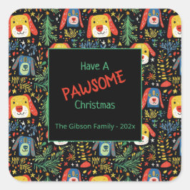 Adesivo Quadrado Cães de Natal bonitos