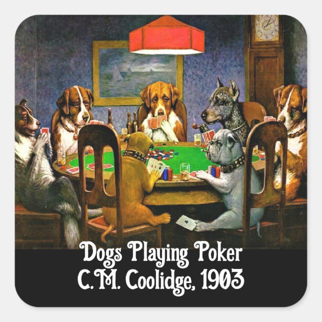 Adesivo Quadrado Cães Jogando Poker (Frente)
