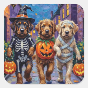 Adesivo Quadrado Cães Mastim Tibetano em Fantasias de Halloween