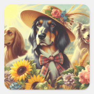 Adesivo Quadrado Cães Retro Natureza