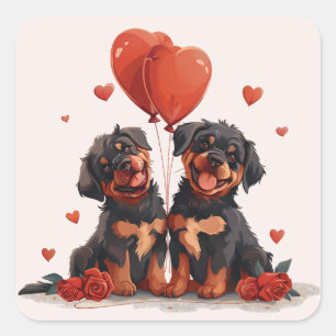 Adesivo Quadrado Cães Rottweiler do dia de os namorados