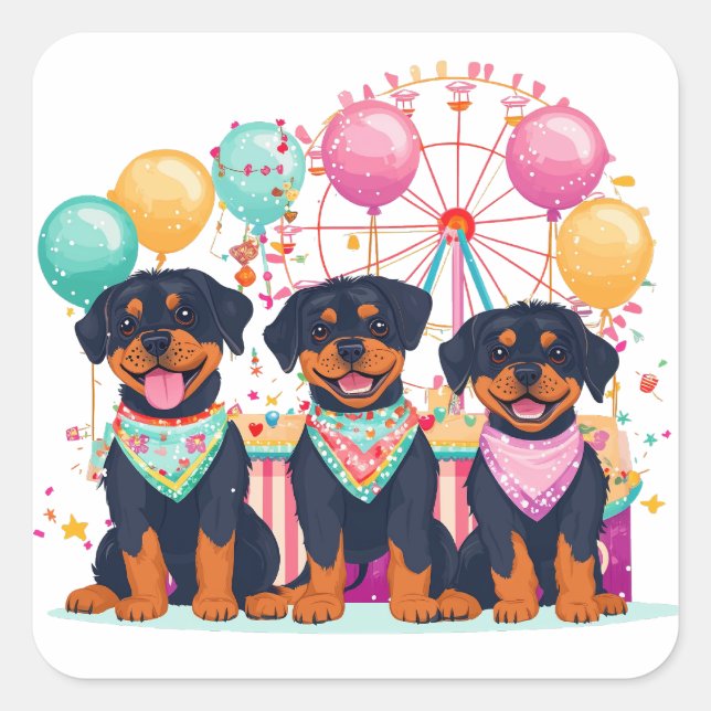 Adesivo Quadrado Cães Rottweiler Num Carnaval (Frente)