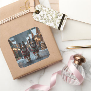 Adesivo Quadrado Cães Rough Collie Natal Neve Férias