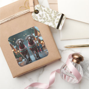 Adesivo Quadrado Cães Weimaraner Natal Neve Férias