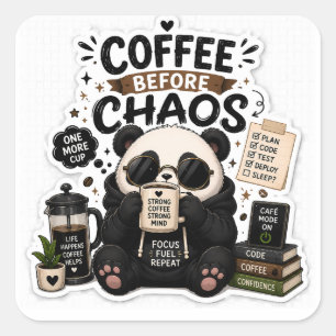 Adesivo Quadrado Café Antes do Caos – Sticker do Panda Aconchegante