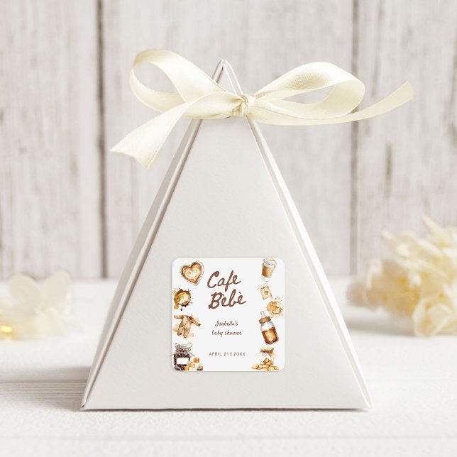 Adesivo Quadrado Cafe Bebe Baby Is Brewing Coffee Brown Baby Shower (Criador carregado)