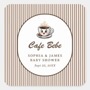 Adesivo Quadrado Cafe Bebe Favor Cute Listrado para Chá de Bebê