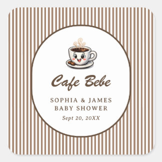 Adesivo Quadrado Cafe Bebe Favor Cute Listrado para Chá de Bebê