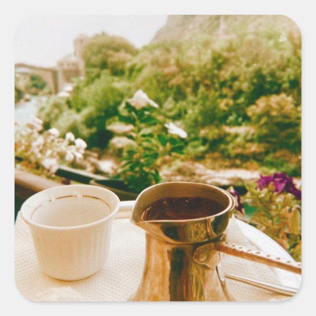 Adesivo Quadrado Café bósnio em Mostar (Frente)