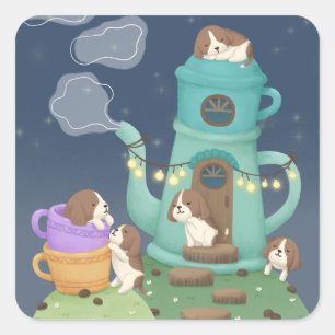 Adesivo Quadrado Café Criador e Cuppies Ilustração Arte