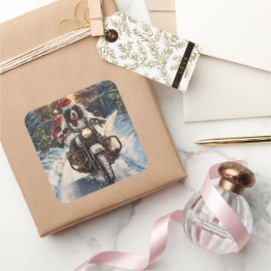 Adesivo Quadrado Café da Mancha Inglês Andando motocicleta Natal