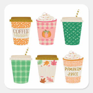 Adesivo Quadrado Café de outono | Autumn Pumpkin Spice Latte