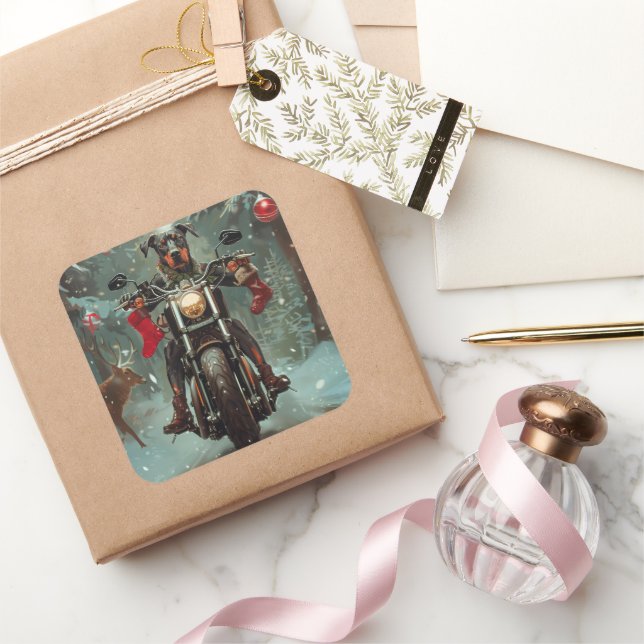 Adesivo Quadrado Café Doberman no Natal (Presentear)