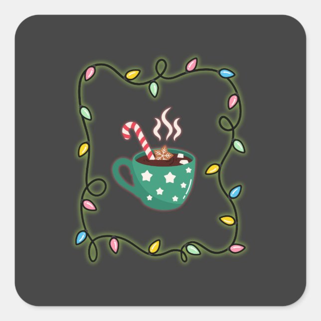 Adesivo Quadrado Café e Luzes de Natal (Frente)