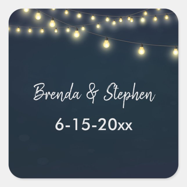 Adesivo Quadrado Cafe Lights Bride e Groom com Data de Casamento (Frente)