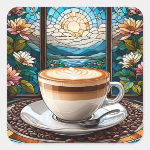 Adesivo Quadrado Café Manhã Vidro Manchado