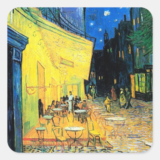 Adesivo Quadrado Café Terrace à Noite (1888) Vincent Van Gogh art (Frente)