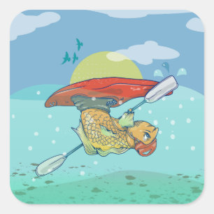 Adesivo Quadrado Caiaque de peixe engraçado