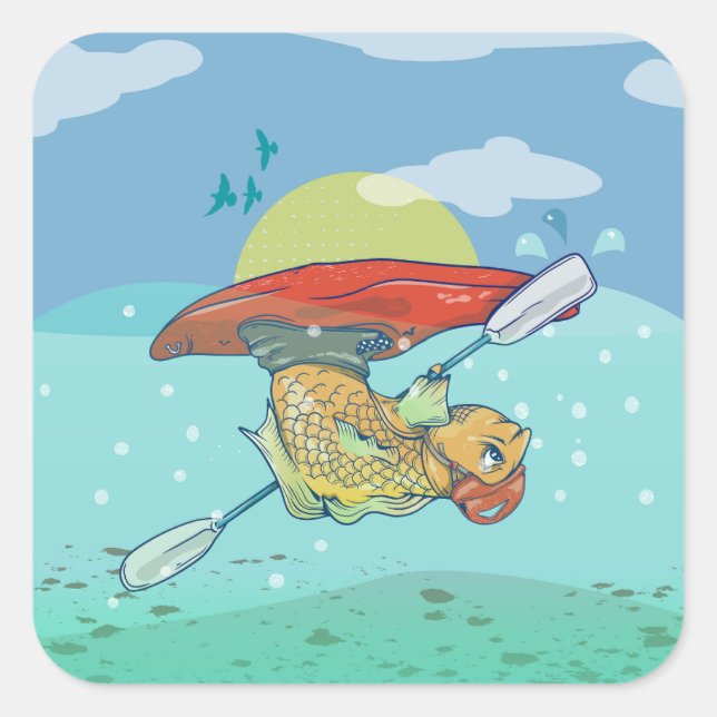 Adesivo Quadrado Caiaque de peixe engraçado (Frente)