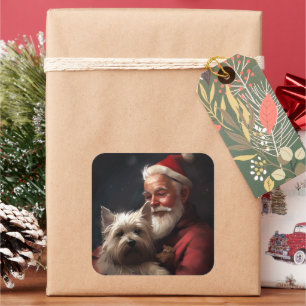 Adesivo Quadrado Cairn Terrier Com Festivo Papai Noel Natal