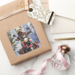 Adesivo Quadrado Cairn Terrier Dog Dirigindo motocicleta Natal