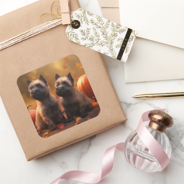 Adesivo Quadrado Cairn Terrier Puppy Autumn Delight Pumpkin (Presentear)