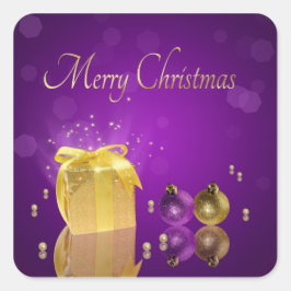 Adesivo Quadrado Caixa de presentes de Natal de ouro